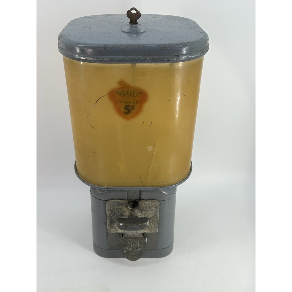 50s Oak ACORN 5 Cent Gumball Candy Vending Machine w/ Key Nice